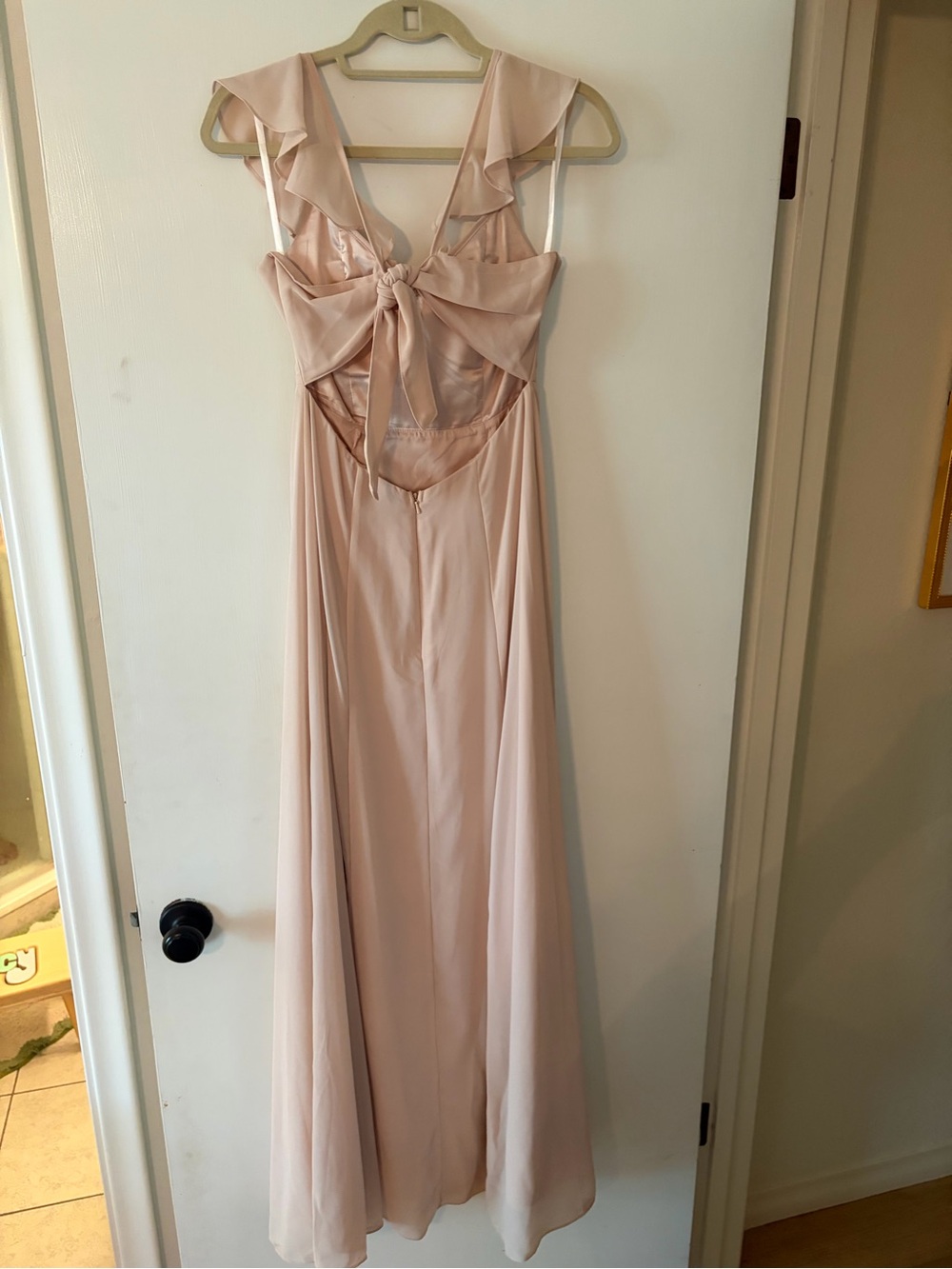 Elegant Blush Ruffle-Shoulder Maxi Bridesmaid Dress - Picture 2 of 2